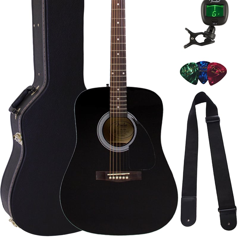 Fender FA-115 Dreadnought Acoustic Guitar - Black w/ Gig Bag | Reverb