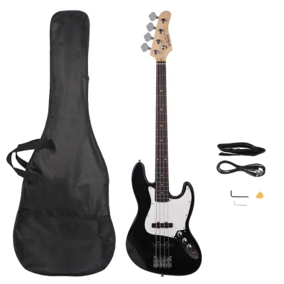 Glarry Black GJazz Single Coil Jazz Pickups Bass Electric Guitar w/ Gig Bag image 1
