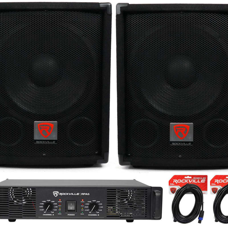 2 altavoces Rockville RSG12.4 12 1000w DJ+amplificador RPA5 1000w +  soportes+cables + bolsa