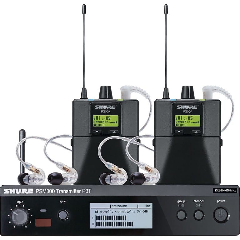 Shure PSM300 Pro Dual Wireless In Ear Monitor System with Two Packs &amp;amp; Two SE215  			