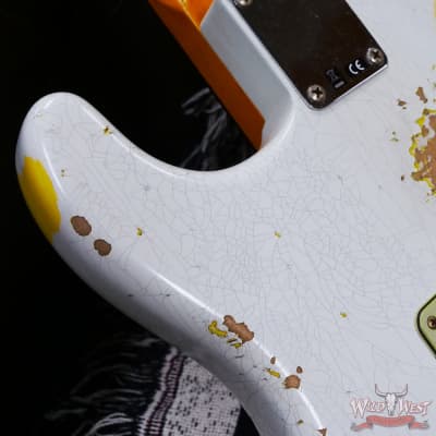 Fender Custom Shop Wild West White Lightning 2.0 Stratocaster HSS Rosewood Board 22 Frets Heavy Relic Graffiti Yellow image 13