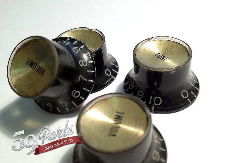 Set of 4 Hand Aged Gibson Les Paul Reflector Knobs black/gold, relic, aged,  Historic Gibson