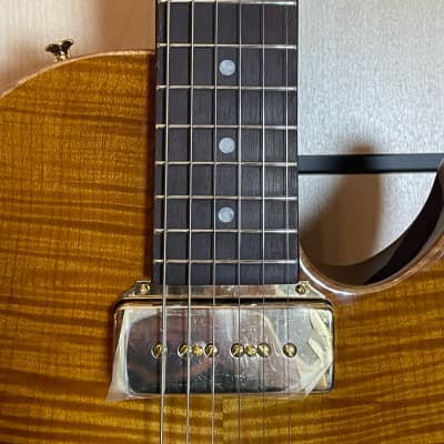 B&G Little Sister Crossroads Cut P90 5A Flamed Maple Honey Burst Electric Guitar image 3