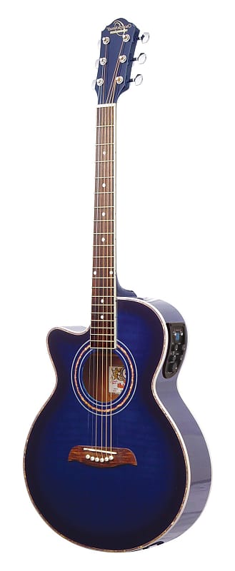 Oscar Schmidt Folk Left-Handed Cutaway Acoustic Electric Guitar Flame Trans Blue image 1