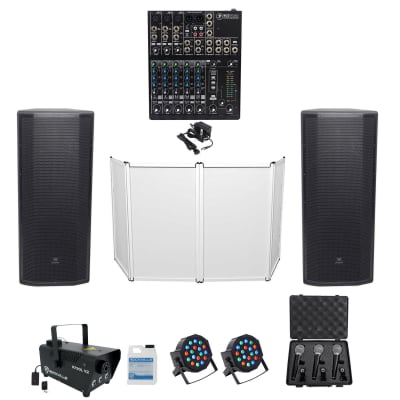 JBL DJ PACKAGE w/ (2) Dual 15” Speakers+Mackie Mixer+Facade+Mics+Fogger+Par Cans image 12