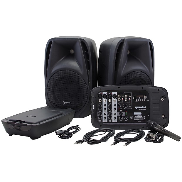 Gemini ES210MXBLU Portable PA System with Speakers, Mixer, Microphone, Cables image 1