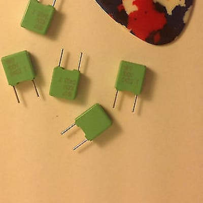 5 Pack  .1uf 100V MKT Box Film Wah Capacitors for Effects Pedal Build or Repair image 1