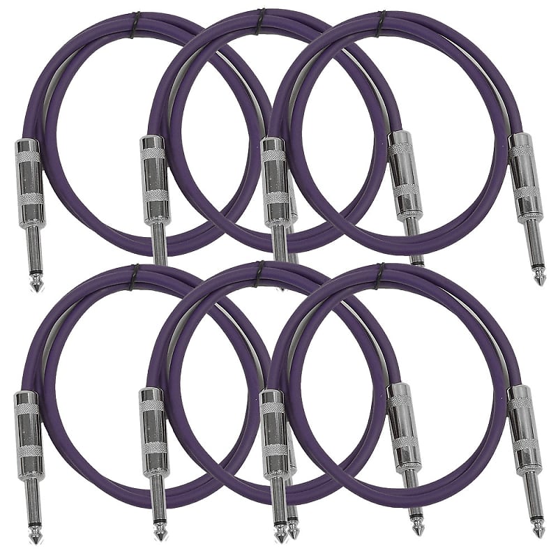 SEISMIC AUDIO New 6 PACK Purple 1/4" TS 2' Patch Cables - Guitar - Instrument image 1