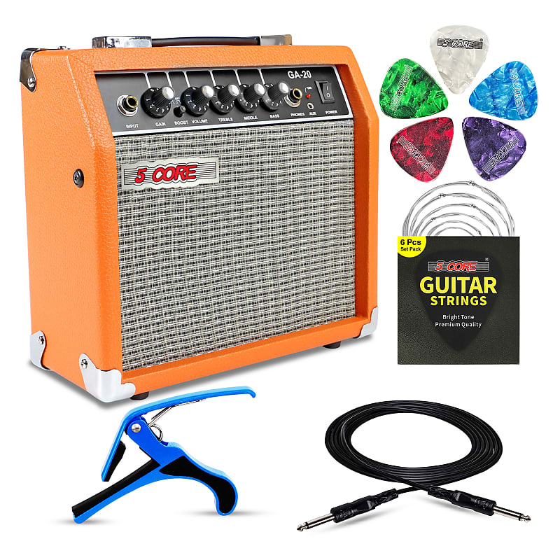 5 Core Guitar Amplifier 20 Watt Portable Mini Electric and Acoustic Bass Amp w Aux Input Volume Bass Treble Control  GA 20 ORG image 1