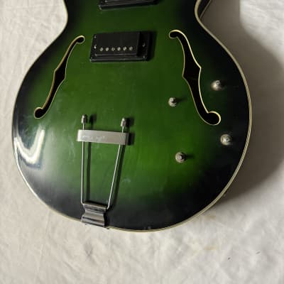 Aria Encore Matsomoku Hollow Body Electric Guitar Body Bigsby W/ Plate 1960s 1970s Green Fade image 2