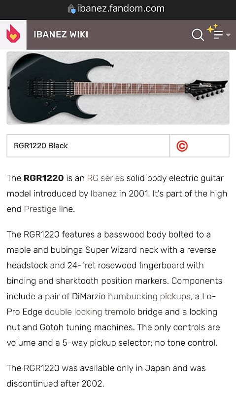 Lo-Pro Edge, Ibanez Wiki