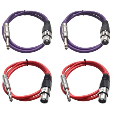 4 Pack of 1/4 Inch to XLR Female Patch Cables 3 Foot Extension Cords Jumper - Red and Purple image 1