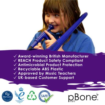pInstruments pBone PBONE2B Jiggs Mini Plastic Trombone for Beginners, Blue image 6
