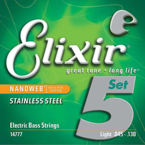 Elixir 14777 Nanoweb Nickel Plated Steel Long Scale 5-String Electric Bass Strings - Medium (45-130)