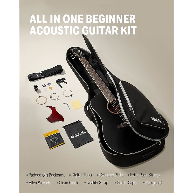 Black Acoustic Guitar For Beginner Adult Full Size Cutaway