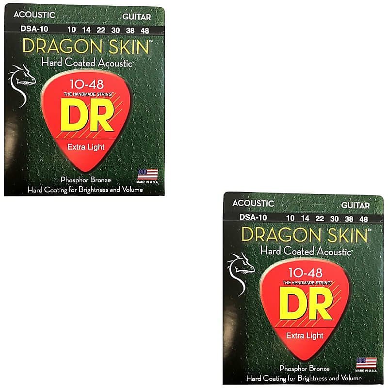 DR Guitar Strings 2 Pack Acoustic Dragon Skin 10 48 Extra Light