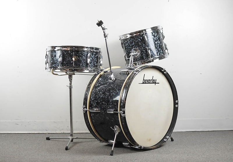 1970s Beverley Black Diamond Pearl Drum Set image 1
