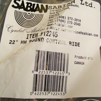 Sabian HH 22" Sound Control Ride Cymbal/Model # 12218/Brand New image 7