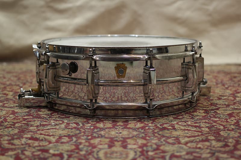 Ludwig No. 410 Super-Sensitive 5x14" Chrome Over Brass Snare Drum with Keystone Badge 1960 - 1963 image 1