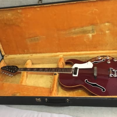 1967 Vox Apollo V266 Cherry Red Hollowbody Guitar + Built In Distortion / Tone Boost / Tuner + Case image 1