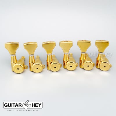 NEW Hipshot 6-In-Line STAGGERED Grip-Lock Locking Mini Tuners HS Keys - GOLD image 2