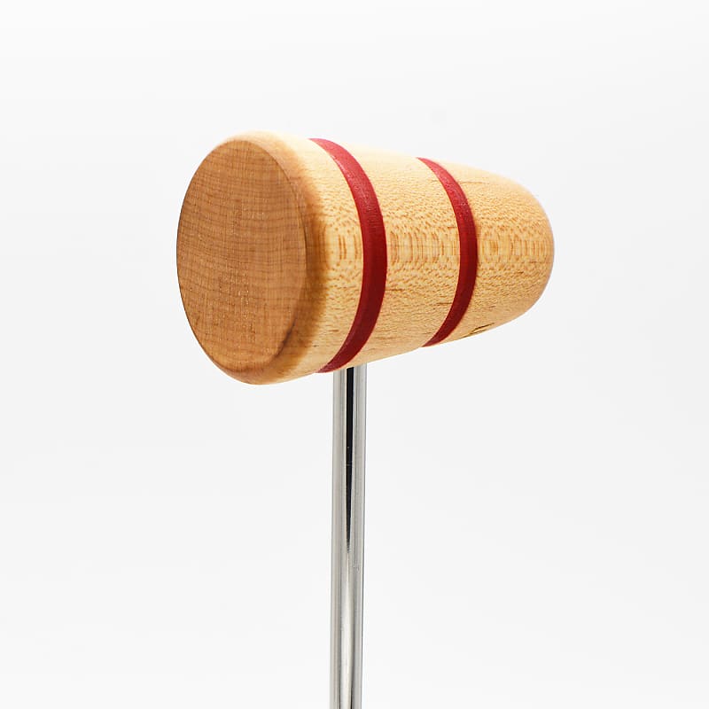 Low Boy Custom Wood Bass Drum Beater - Natural Maple with Red Stripes image 1