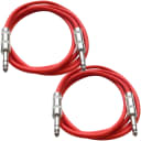 2 Pack of 1/4" TRS Patch Cables 2 Foot Extension Cords Jumper Red and Red