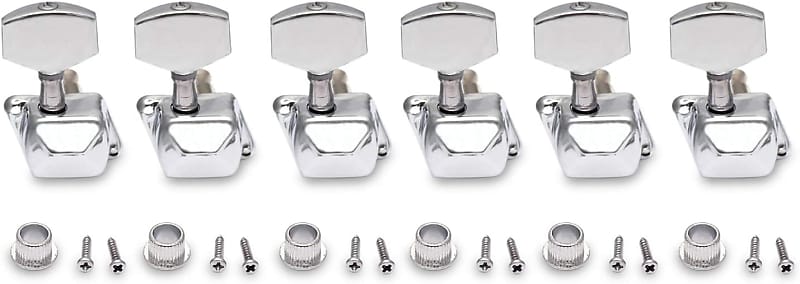 metallor semiclosed string tuning pegs machine heads tuners 6 in line right  hand electric acoustic guitar parts replacement set of 6pcs chrome.