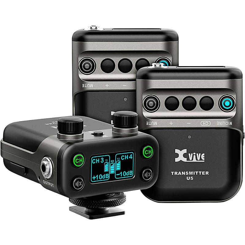 XVive U5T2 Dual-Channel Wireless System for Lavalier Microphone and Audio Devices  Black image 1