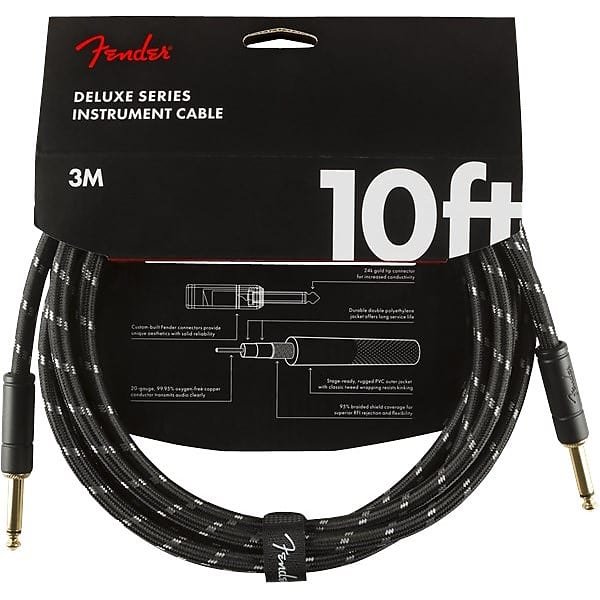 Fender Deluxe Instrument Cable, 3m/10ft, Black Tweed image 1