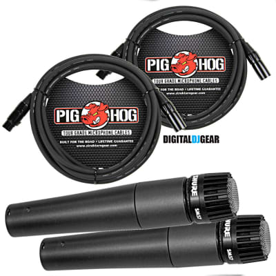 Shure SM57 SM-57 Dynamic Microphone PAIR w/ Pig Hog PHM10 10' XLR Cables image 2