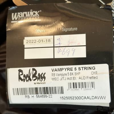 Warwick Rockbass Vampyre 5 String Black Electric Bass Guitar w/ Gig Bag image 9