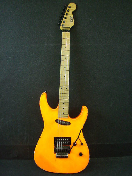 80s ESP Strat Head Mirage Deluxe Orange Finish Electric Guitar W Bag