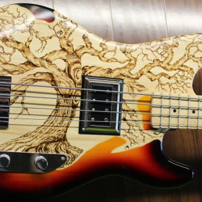 New Custom  4 String Bass  Sunburst/  Pyrography Guitar by Sparka Studios image 7