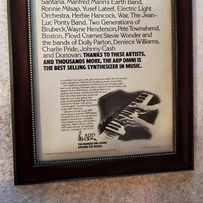 1977 ARP Synthesizers Promotional Ad Framed Arp Omni Kansas, ELO, Pete Townsend Original for sale