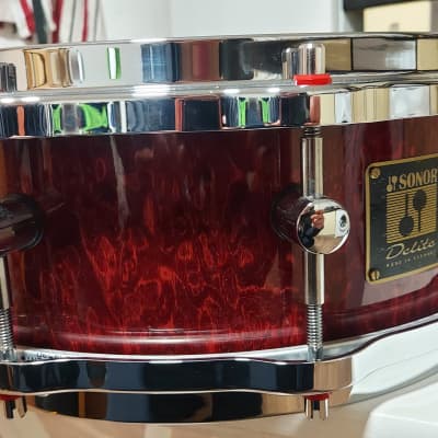 Sonor Delite  Snare Drum 14"x5"- Red  Birdseye Cherry image 5
