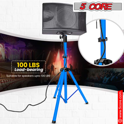 5 Core Speaker Stand Tripod 2 Pcs Sky Blue Lightweight PA DJ Speakers Pole Mount Stands Professional with Mounting Bracket Height Adjustable 40 to 72 Inch  SS ECO 2PK SKY BLU WoB image 4