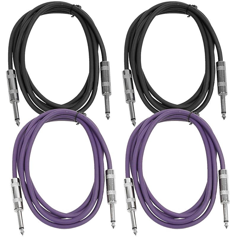4 Pack of 6 Foot 1/4" TS Patch Cables 6' Extension Cords Jumper - Black & Purple image 1