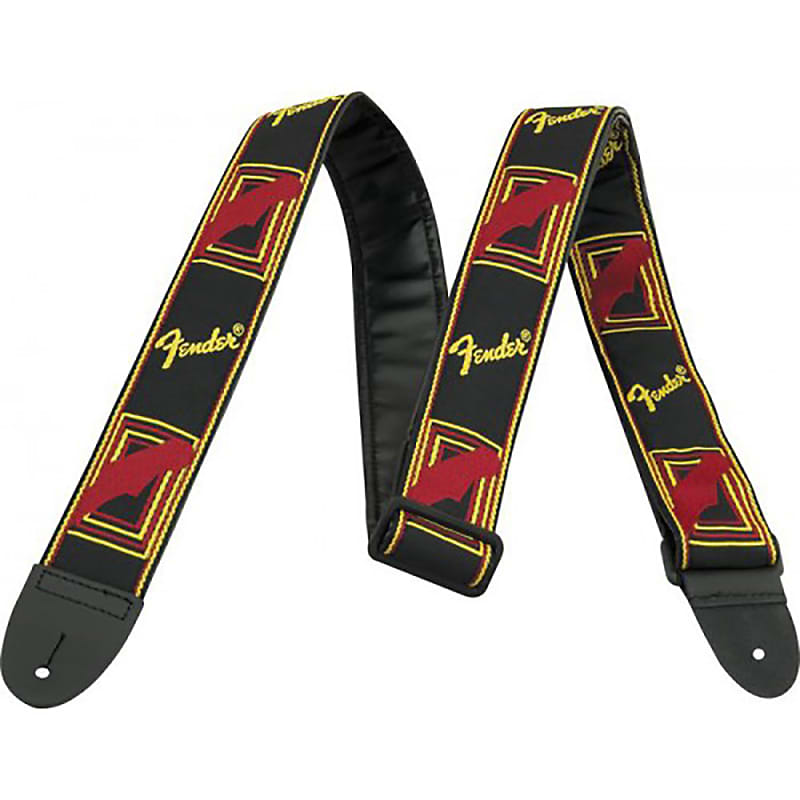 Fender 2" Monogrammed Guitar Strap with Fender Logo, Black/Yellow/Red image 1