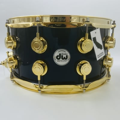 DW Collector's Series 7x14" Maple-Mahogany Snare Drum (Solid Black with Purple Pearl Sparkle Lacquer) with Gold Hardware image 1