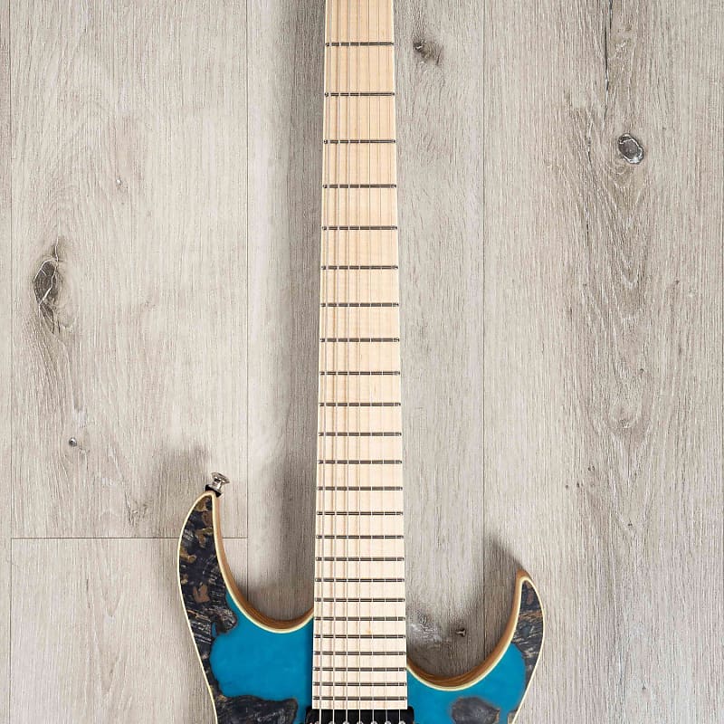 Skervesen Raptor 7 7-String Baritone Guitar, Maple Fretboard, Poplar Burl,  Custom Red / Blue Stain