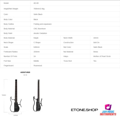 ALP AD-80 Electric Guitar Headless Travel Guitar Foldable Body Headphone Output 2022 Black image 7