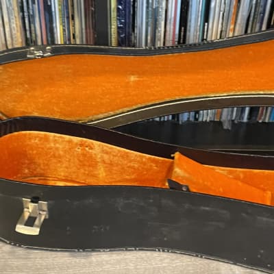 Vintage Acoustic Guitar Case 1960’s-1970’s Black w Orange Gold Interior image 5
