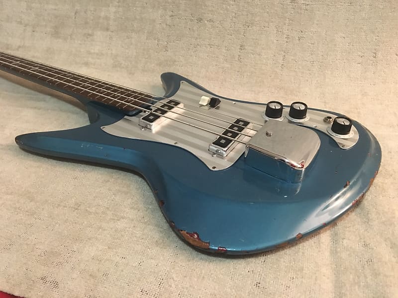 Teisco EB-220 Bass 1960's Metallic Blue Finish Short Scale Shark Fin Made  In Japan + Gig Bag