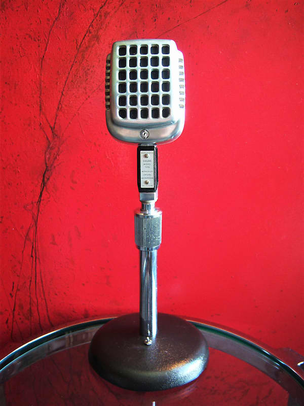 Vintage 1960's Shure 737A crystal microphone Satin Chrome w period Atlas DS-7 desk stand image 1