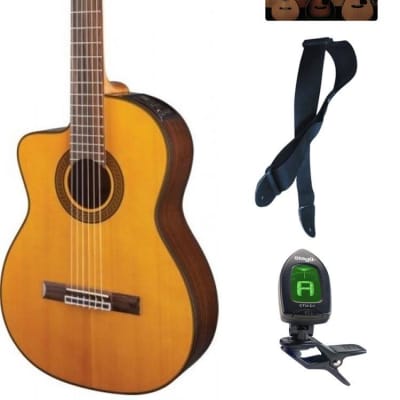 Takamine Lefty GC5CELH-NAT Acoustic Electric Classical Cutaway Guitar, Bundle image 1