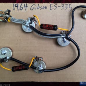Immagine 1964 Gibson ES-335 Wiring Harness Pots CTS 500K Sprague Black Beauty Capacitors Switchcraft - 14