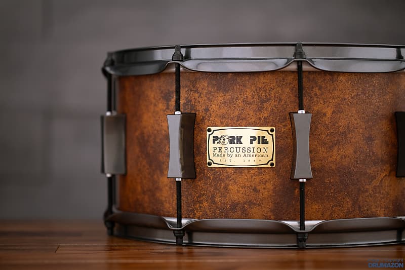 PORK PIE 14 X 7 MAPLE / ASH SNARE DRUM, RUSTY WALLACE FINISH, GREY