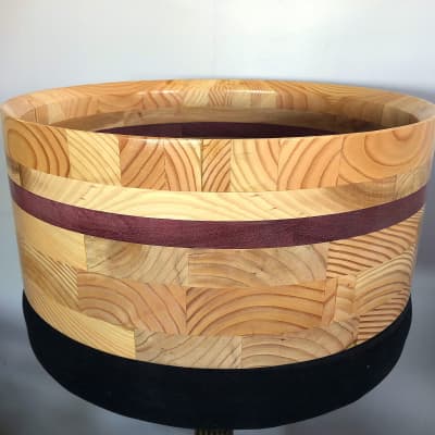 14 x 6 Custom Reclaimed Purple Heart Walnut & Doug Fir Segmented Stave Butcher Block Solid Hard Wood Snare Shell image 3