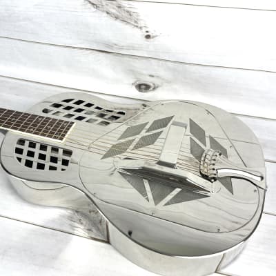 Royall Resonators Royall Trifecta Bright Mirror Nickel Finish Brass Body Tricone Resonator Guitar image 7